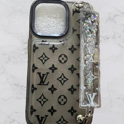 LV Premium Phone Case With Glitters inside Chain for iPhone 14 Pro and 14 Pro Max