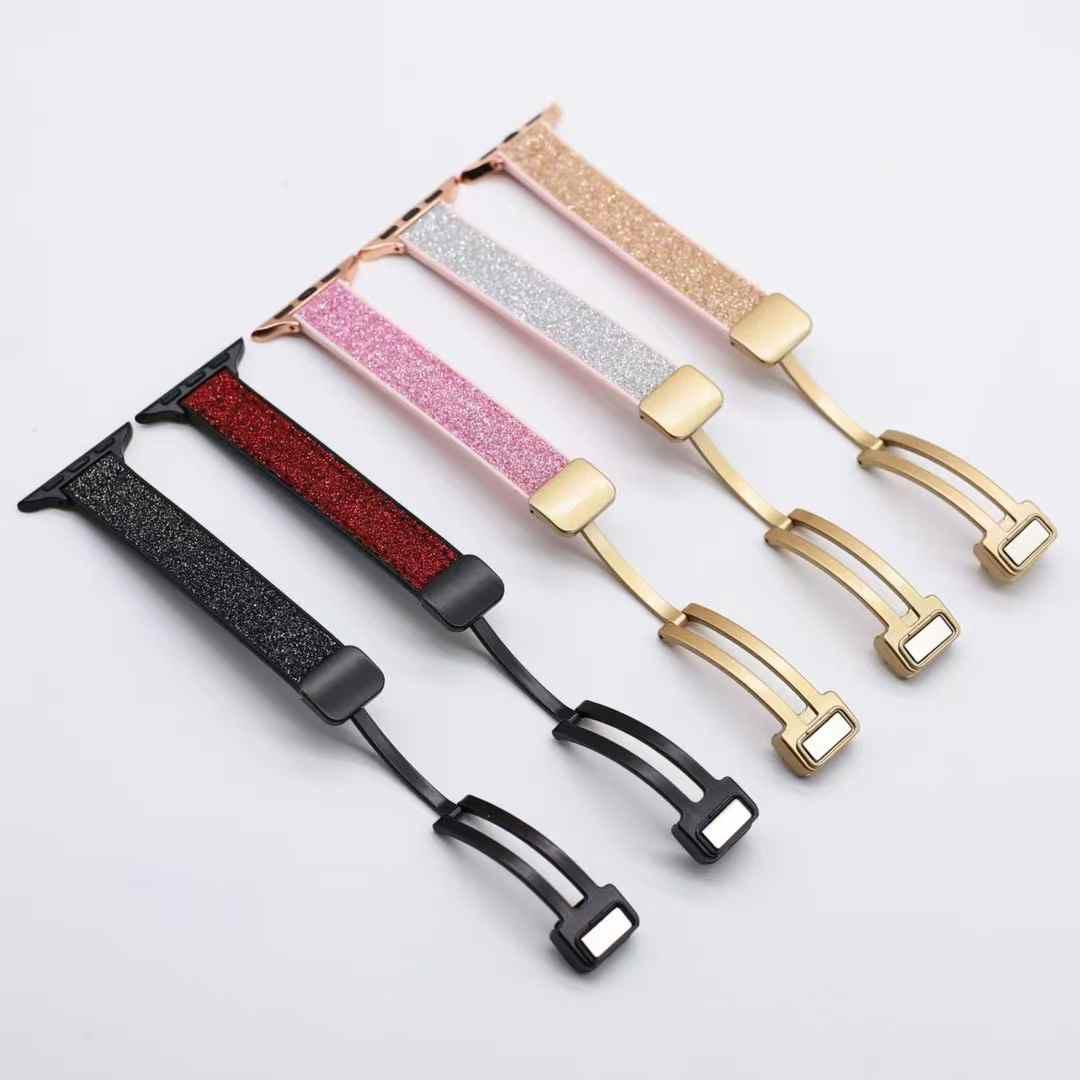 Glitter Magnetic Leather Silicone Strap for Apple Watch – Stylish, Comfortable & Secure Fit Band