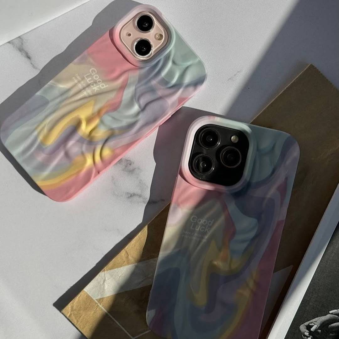 Rainbow Aesthetic Textured Positive iPhone Soft Silicone Case - Good Luck & Have a Nice Day