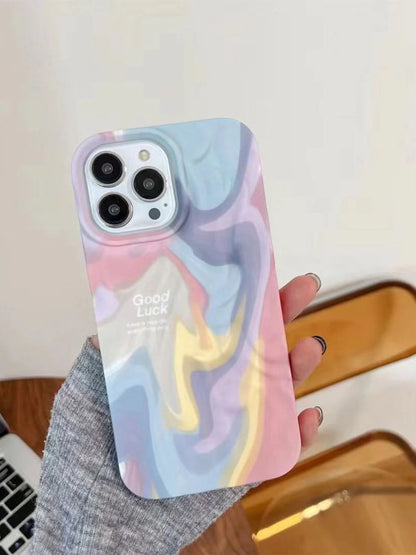 Rainbow Aesthetic Textured Positive iPhone Soft Silicone Case - Good Luck & Have a Nice Day