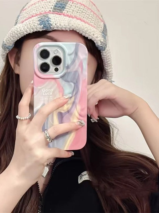 Rainbow Aesthetic Textured Positive iPhone Soft Silicone Case - Good Luck & Have a Nice Day